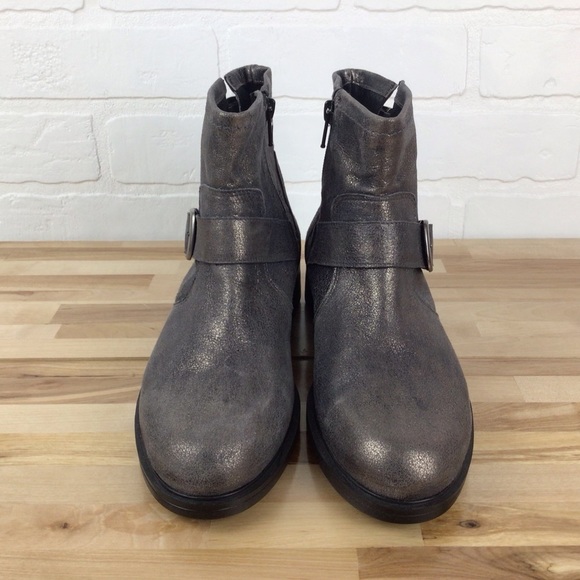 Bocage grey silver shiny ankle chelsea boot moto harness leather bikercore vegan - Picture 4 of 15